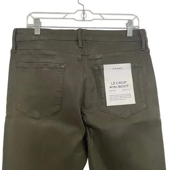 NWT Anthropologie Frame Le Crop Mini Boot Olive Green Coated Denim Jeans Size 33 - Picture 4 of 7